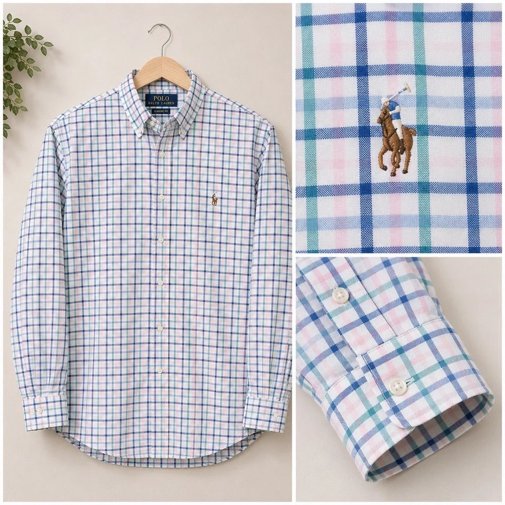 Polo Ralph Lauren Mens Long Sleeve Button Shirt XXL Plaid Classic Fit Flesh Pony